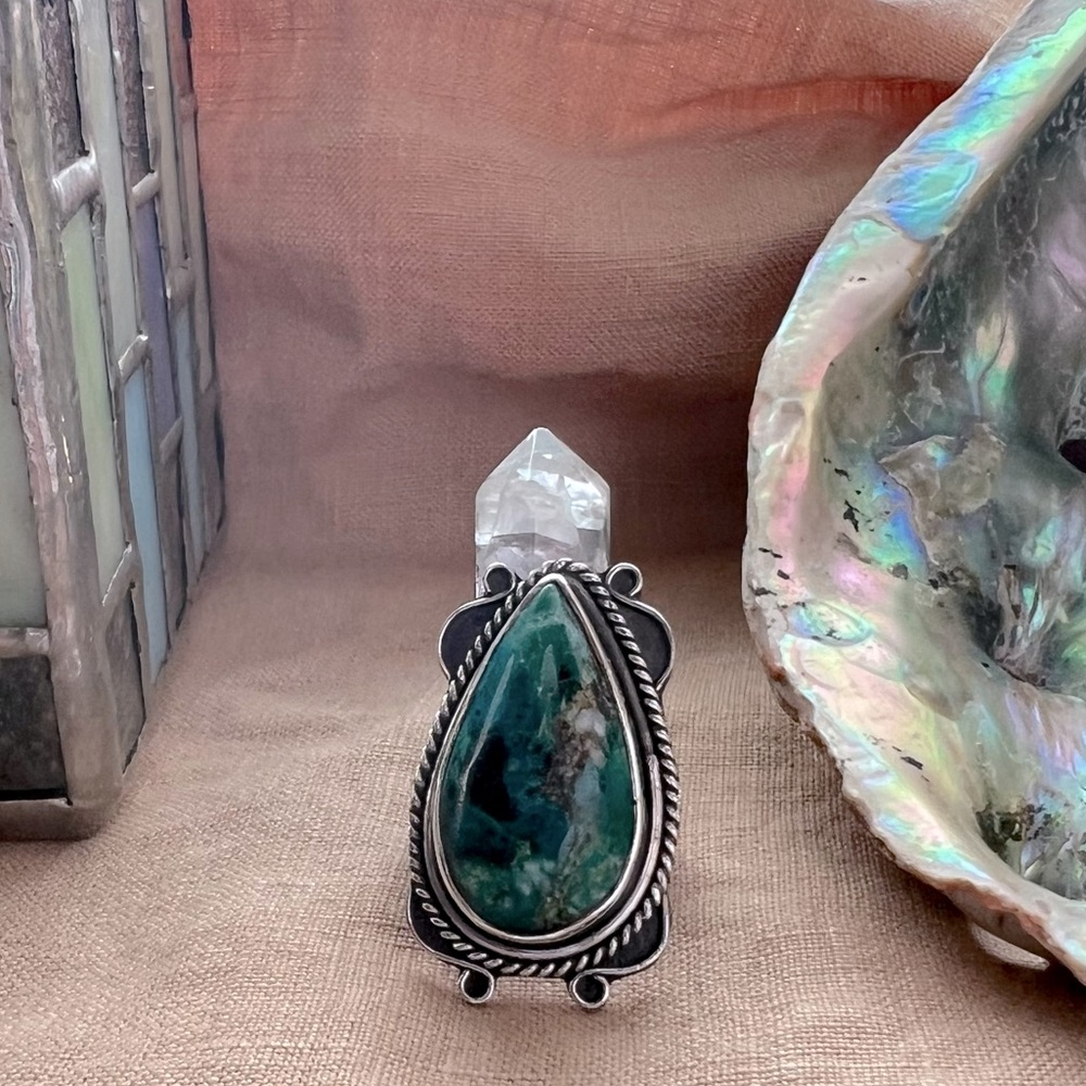 Chrysocolla one of a kind Indian ring - 925 Sterling Silver